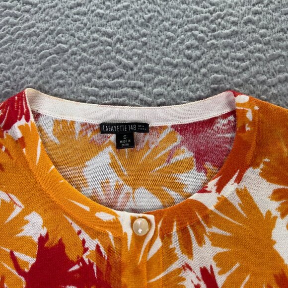 Lafayette 148 NY Cardigan Sweater Top Set Womens Small Orange Fall Leaves Button - Picture 9 of 13